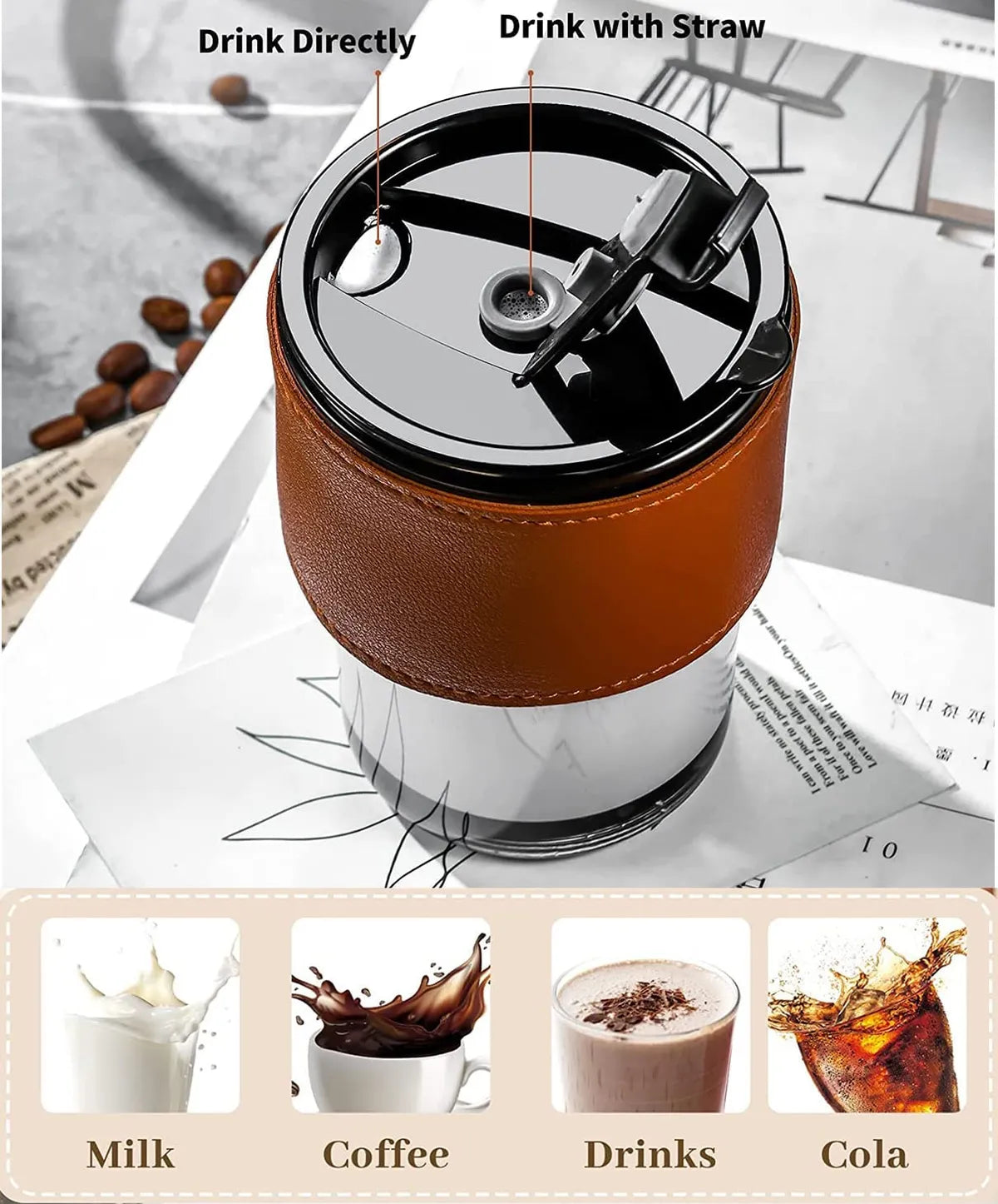 Glass Reusable Sipper Bottle With Leather Sleeve Glass Coffee Mug With Silicone Straw (435ml)
