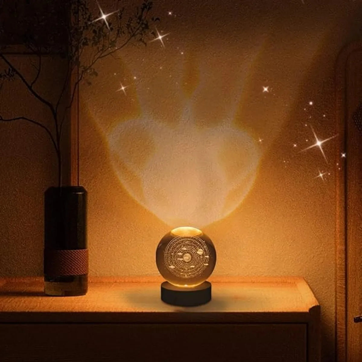 3D Galaxy Crystal Ball Night Lamp,Solar System, USB Table Colorful LED Wooden Crystal Ball for Home Decoration Birthday Gift for Teens and Girls (Astro with Moon)
