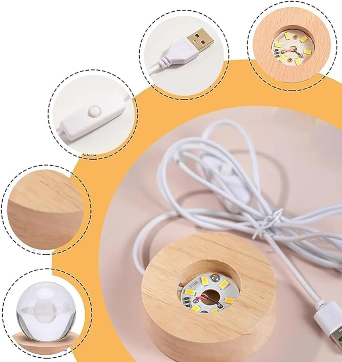 3D Galaxy Crystal Ball Night Lamp,Solar System, USB Table Colorful LED Wooden Crystal Ball for Home Decoration Birthday Gift for Teens and Girls (Astro with Moon)
