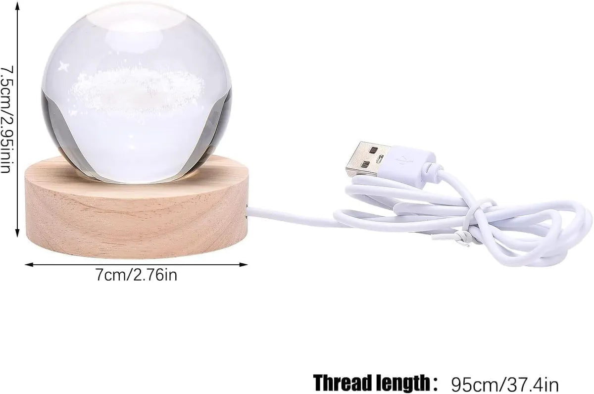 3D Galaxy Crystal Ball Night Light | Dimmable Engraved LED Glass Ball Table Lamp with USB and Wooden Base for Home Decor, Office, Birthday Gift & Kids Bedroom (Planet)