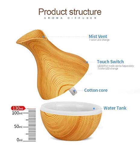 Wooden Humidifier Vase Style – Ultrasonic Cool Mist Big Pot with LED Lights – Essential Oil Diffuser for Home, Office, Yoga, and Relaxation
