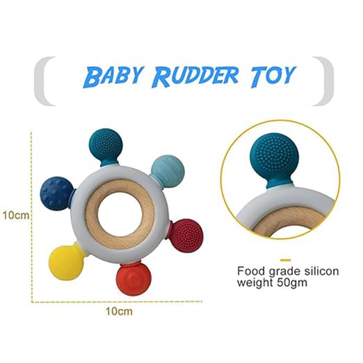 Infant Wooden Teether, Baby Teething Toys Silicone Teethers Bpa Free Silicone Rudder With Wooden Ring Soothe Babies Gums