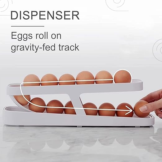 2-Tier Rolling Egg Dispenser For 12-14 Eggs, Space-Saving And Durable Storage Solution With Gravity-Fed Design, Ideal For Fridge And Pantry