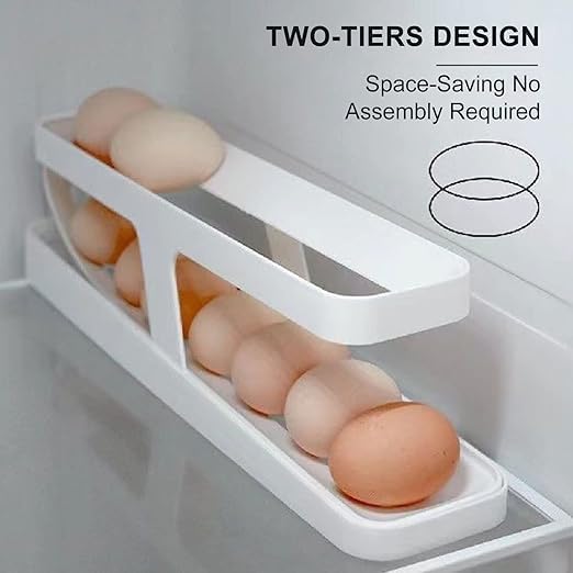 2-Tier Rolling Egg Dispenser For 12-14 Eggs, Space-Saving And Durable Storage Solution With Gravity-Fed Design, Ideal For Fridge And Pantry