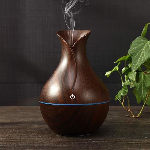 Wooden Humidifier Vase Style – Ultrasonic Cool Mist Big Pot with LED Lights – Essential Oil Diffuser for Home, Office, Yoga, and Relaxation