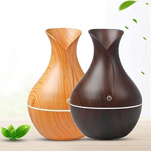 Wooden Humidifier Vase Style – Ultrasonic Cool Mist Big Pot with LED Lights – Essential Oil Diffuser for Home, Office, Yoga, and Relaxation