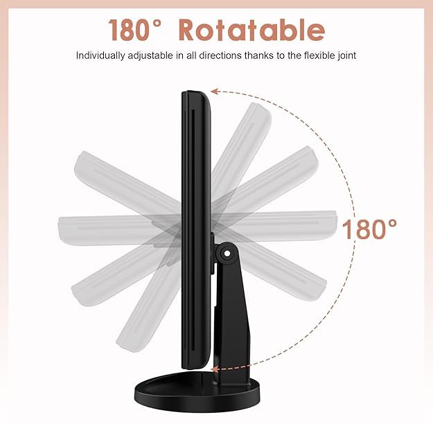 Rechargeable Makeup Vanity Mirror | Tri-fold Makeup Mirror with Lights | Lighted Makeup Mirror with Magnification | Portable LED Travel Vanity Mirror with 3 Light Modes and Adjustable
