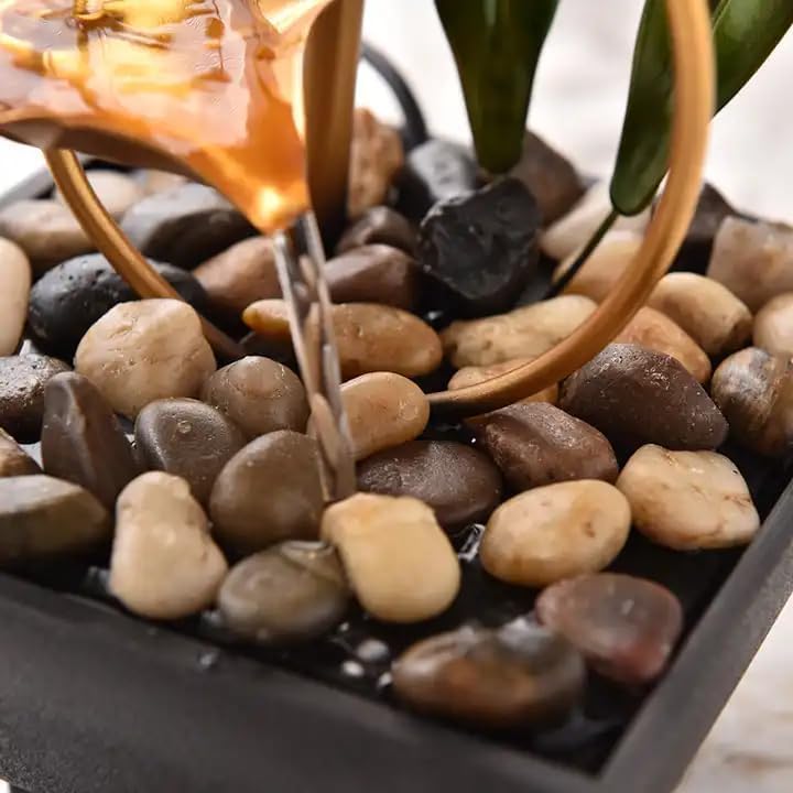 Metal Tabletop Water Fountain,Home Decor Ornaments with Waterfall Desktop Leaf Fountains,Deep Basin&Natural River Rocks. Indoor Zen Relaxation for Office,Living Room,Bedroom Decor for Gift