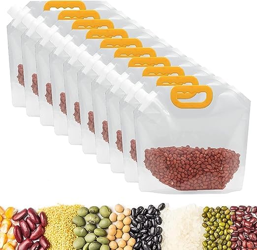 10 Pcs (1.5L) Plastic Grain Moisture-Proof Sealed Air Tight Bag Reusable Storage Pouch,Portable Handle Waterproof Packaging Food Rice,Beans,Candy,Liquid,Tea,Coffee,Oils,Beverages