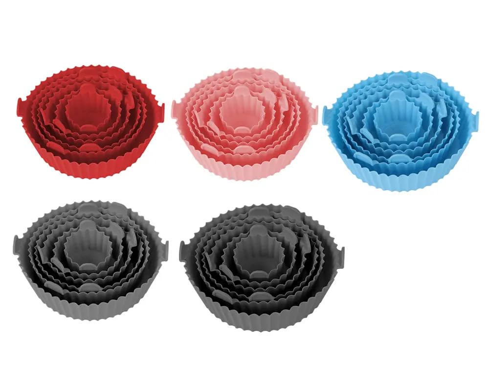 Kitchen 6 Pcs Round Reusable Non-Stick air Fryer Accessories Silicone Coating Pot Basket(Multicolor)
