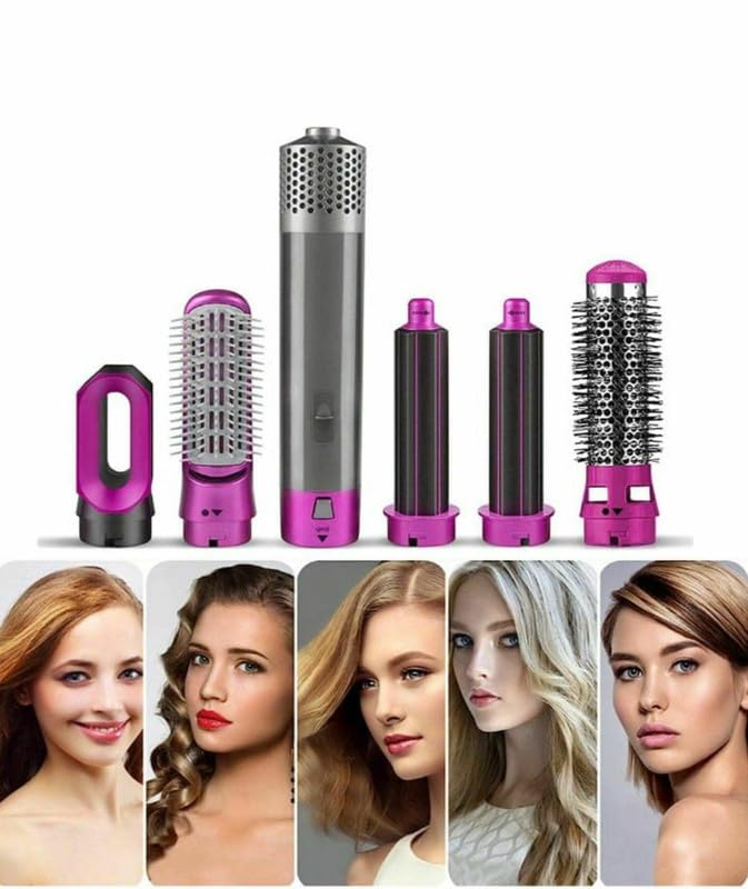 5 In 1 Hot Air Styler Hair Dryer Comb Multifunctional Styling Tool Fast Heating Crimper Wand Manual Curler In All Hair Type ,Negative Ion Comb For Straightening