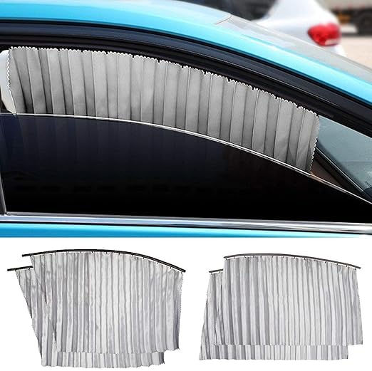 4pcs Universal Magnetic Car Side Window Curtains | Foldable Privacy Sunshade Curtains | Car Sunshade with Strong Magnets for Baby Protection, UV Blocking, and Heat Control (Black)