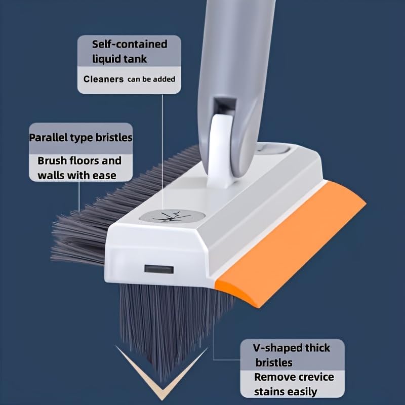 3 in 1 Bathroom Cleaning Brush with Wiper and Long Handle - 180° Rotate Floor Scrub Brush for Tiles