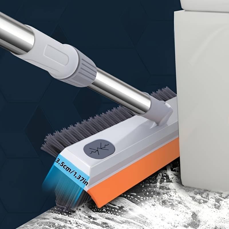3 in 1 Bathroom Cleaning Brush with Wiper and Long Handle - 180° Rotate Floor Scrub Brush for Tiles