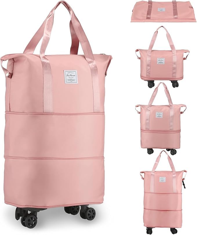 Rolling Duffle Bag with Wheels, Expandable Foldable Duffel Bag with Wheels and Handle for Travel, Rolling Luggage Bag Carry on Duffel Bag, Wheeled Travel Duffle