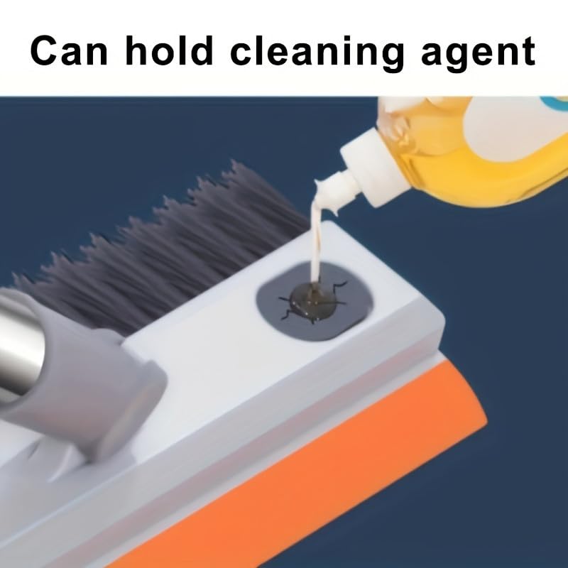 3 in 1 Bathroom Cleaning Brush with Wiper and Long Handle - 180° Rotate Floor Scrub Brush for Tiles