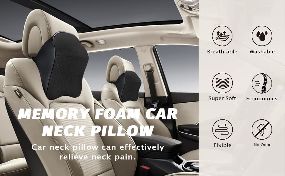 Memory Foam Car Neck Rest Pillow Seat Cushion Headrest Ergonomic Neck Support Help Relieve Neck Pain for Driver Front Back Seat