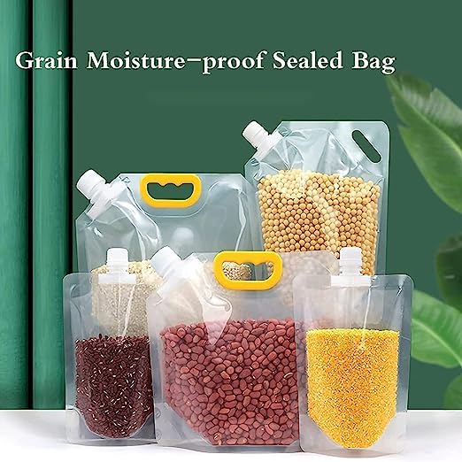 10 Pcs (1.5L) Plastic Grain Moisture-Proof Sealed Air Tight Bag Reusable Storage Pouch,Portable Handle Waterproof Packaging Food Rice,Beans,Candy,Liquid,Tea,Coffee,Oils,Beverages