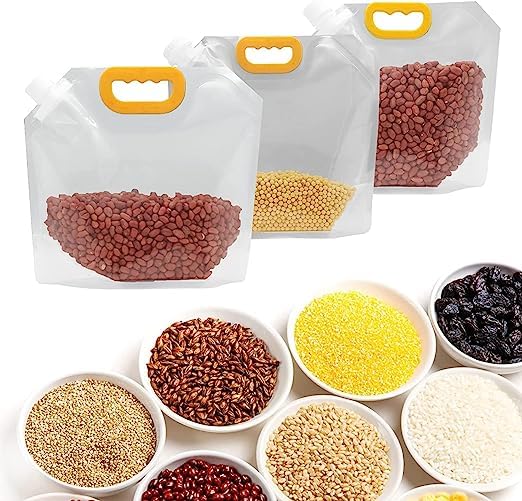 10 Pcs (1.5L) Plastic Grain Moisture-Proof Sealed Air Tight Bag Reusable Storage Pouch,Portable Handle Waterproof Packaging Food Rice,Beans,Candy,Liquid,Tea,Coffee,Oils,Beverages