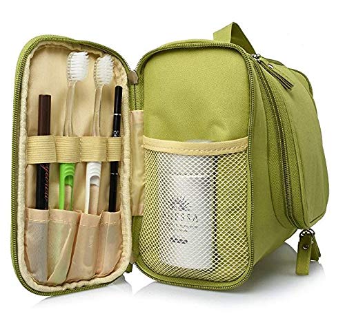Nylon Toiletry Bag for Women Makeup Pouch Waterproof Shower Wash Bag Cosmetic Organizer Case Travel Kit Pack with Hook (Green)