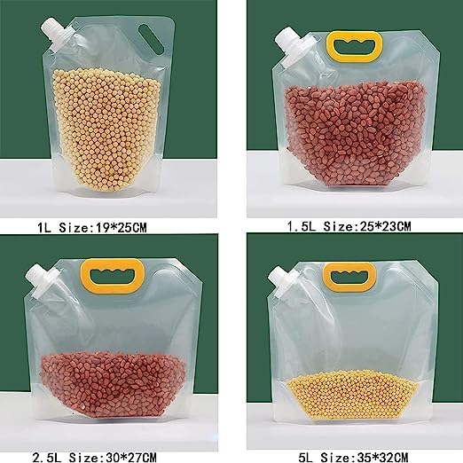10 Pcs (1.5L) Plastic Grain Moisture-Proof Sealed Air Tight Bag Reusable Storage Pouch,Portable Handle Waterproof Packaging Food Rice,Beans,Candy,Liquid,Tea,Coffee,Oils,Beverages