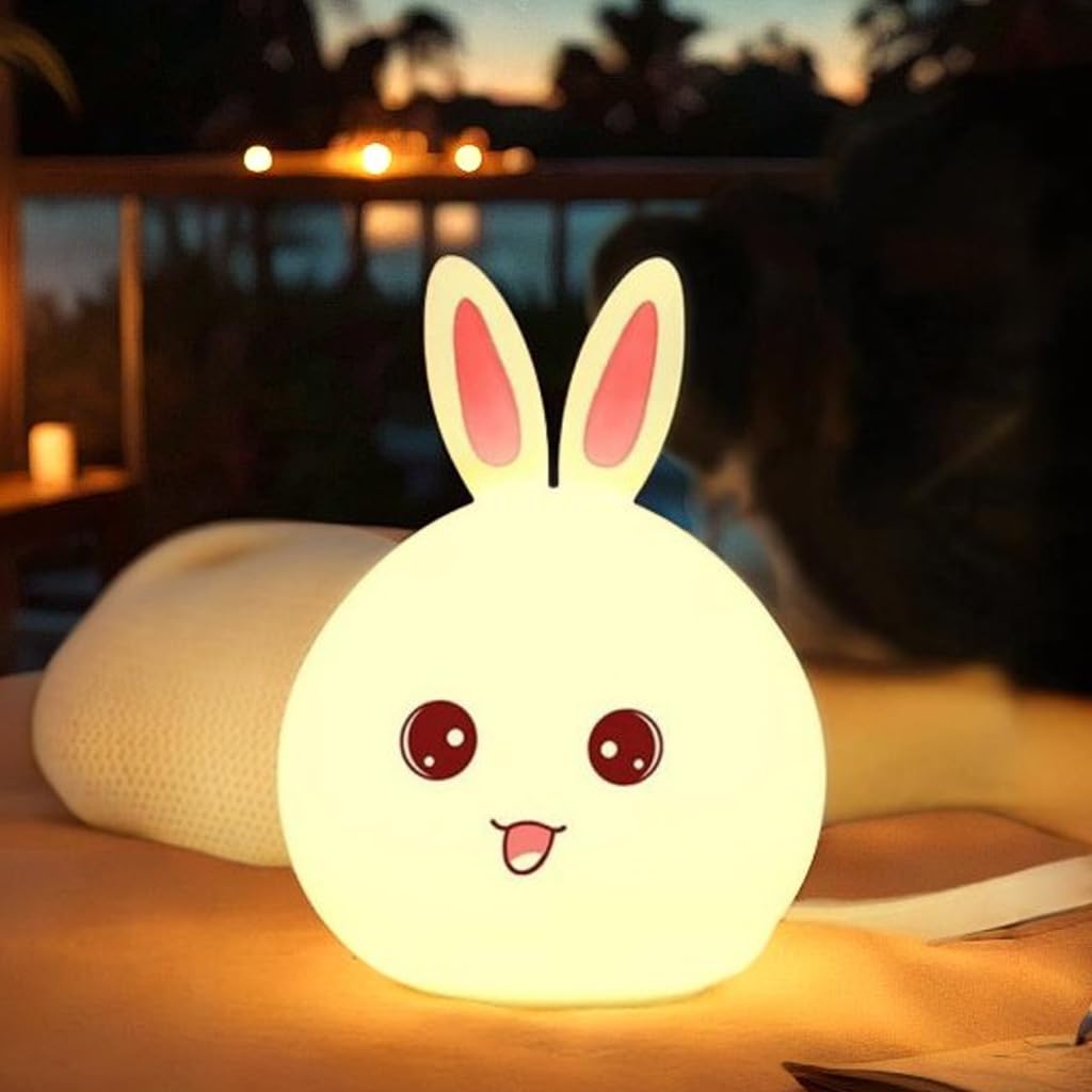 Face Rabbit Night Lamp for Kids | LED Lamp with Touch Sensor | Silicone Lamp | Birthday Gift for Girls/Boys | Baby Bedroom Decor, Fluorescent (RABIT)