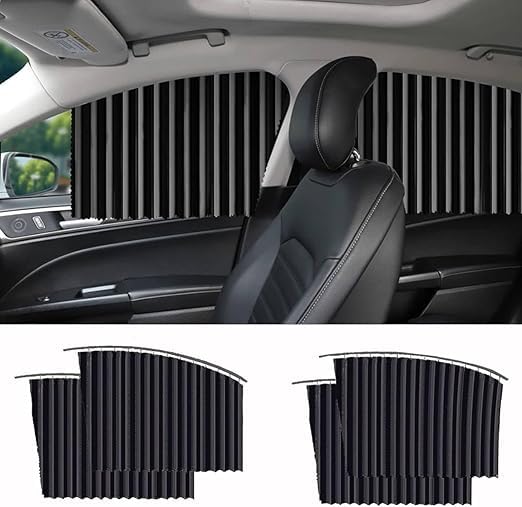 4pcs Universal Magnetic Car Side Window Curtains | Foldable Privacy Sunshade Curtains | Car Sunshade with Strong Magnets for Baby Protection, UV Blocking, and Heat Control (Black)