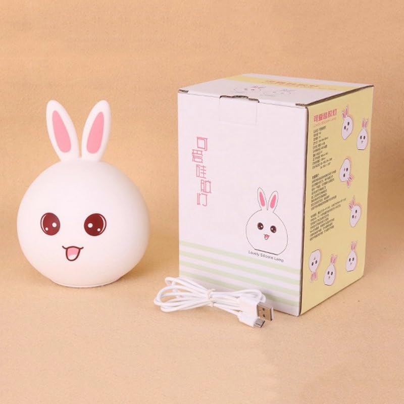 Face Rabbit Night Lamp for Kids | LED Lamp with Touch Sensor | Silicone Lamp | Birthday Gift for Girls/Boys | Baby Bedroom Decor, Fluorescent (RABIT)