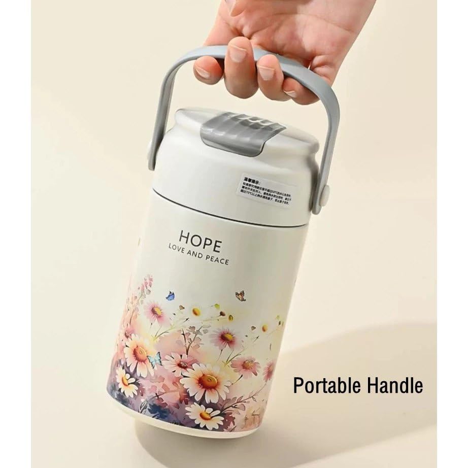 750ml Flower Pattern Bottle Kids Water Bottle with Straw Handle Water Bottle Colourful Flower Pattern Pack of 1