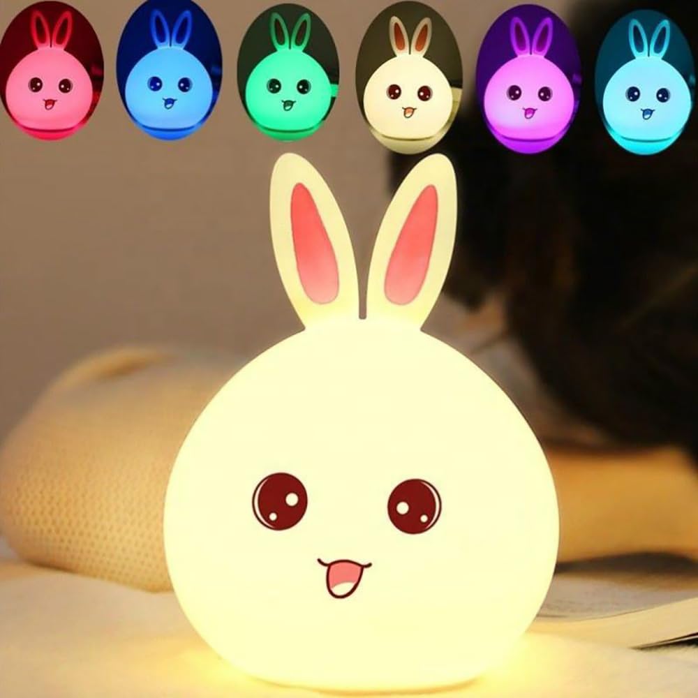 Face Rabbit Night Lamp for Kids | LED Lamp with Touch Sensor | Silicone Lamp | Birthday Gift for Girls/Boys | Baby Bedroom Decor, Fluorescent (RABIT)