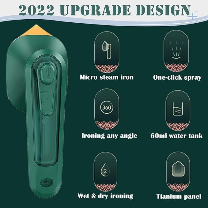 Portable Micro Steam iron, green iron Handheld Garment Steamer, Dry And Wet Wrinkles Removing Lightweight Steamer for Home Office
