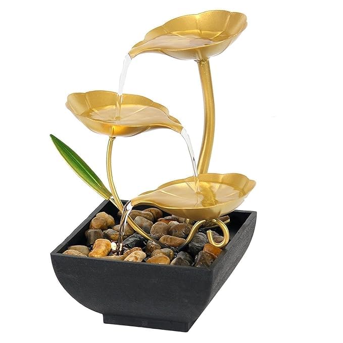 Metal Tabletop Water Fountain,Home Decor Ornaments with Waterfall Desktop Leaf Fountains,Deep Basin&Natural River Rocks. Indoor Zen Relaxation for Office,Living Room,Bedroom Decor for Gift
