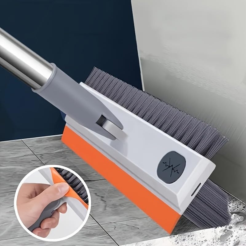 3 in 1 Bathroom Cleaning Brush with Wiper and Long Handle - 180° Rotate Floor Scrub Brush for Tiles