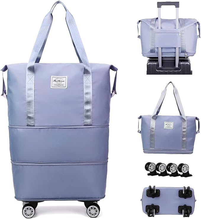 Rolling Duffle Bag with Wheels, Expandable Foldable Duffel Bag with Wheels and Handle for Travel, Rolling Luggage Bag Carry on Duffel Bag, Wheeled Travel Duffle