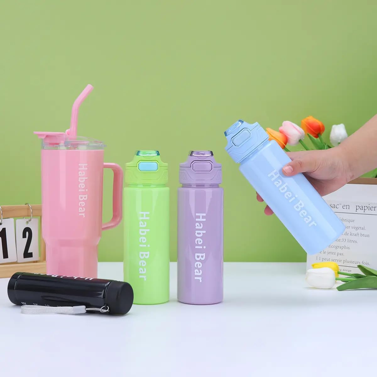 1200ml Tumbler Along with Handle 800ml and 300ml Bottles 1200ml Plastic Tumbler with Straw and Handle Motivational Water Bottle Sipper for Gym Office Travel Sports Home