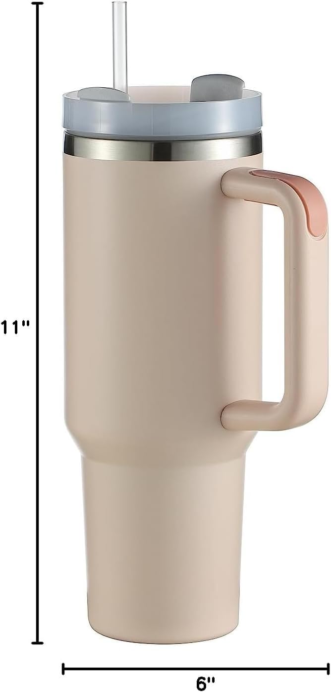 Stainless Steel Tumbler with Lid and Straw 1200ml Vacuum Insulated Travel Mug Reusable Bottle with Handle