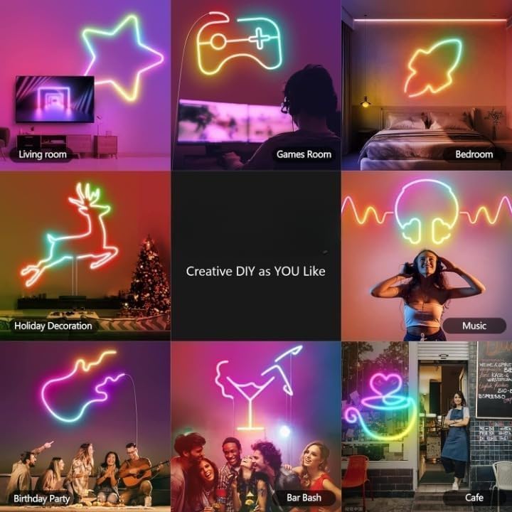 5 Meter Smart Neon Rope Strip Lights, Remote and Mobile App Controlled, Music Sync RGB Lights, Multicolor LED Lights for Home, Diwali Decoration, PC, Gaming