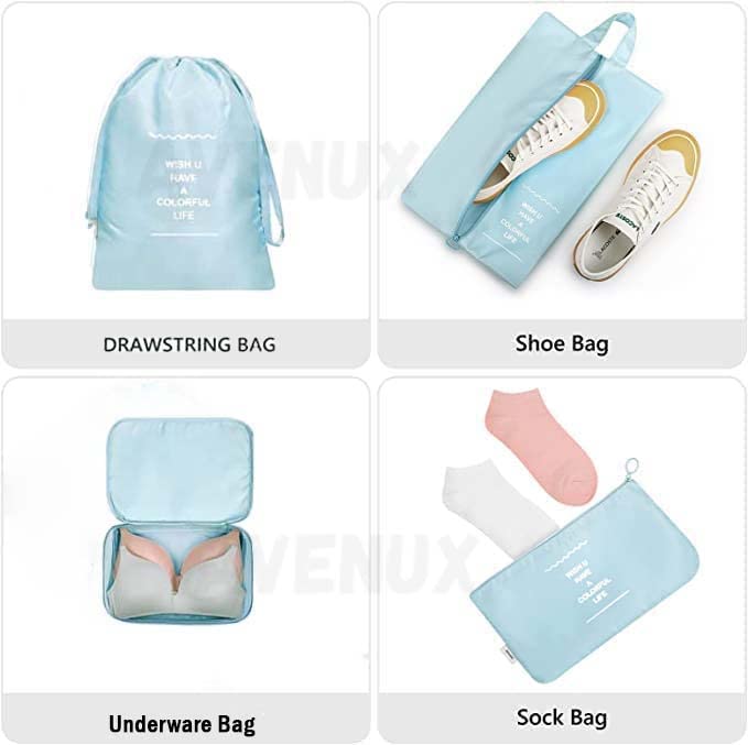 7 Pcs Travel Waterproof Storage Bag - 7 Pcs Set Packing Cubes Travel Organizer - 7 In 1 Travel Organizer