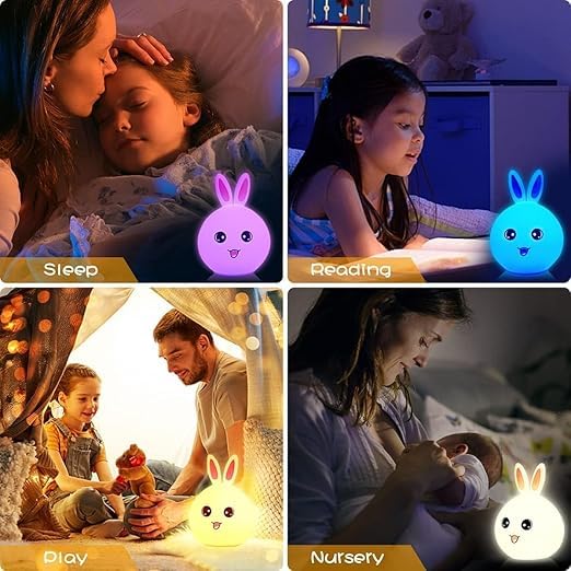 Face Rabbit Night Lamp for Kids | LED Lamp with Touch Sensor | Silicone Lamp | Birthday Gift for Girls/Boys | Baby Bedroom Decor, Fluorescent (RABIT)