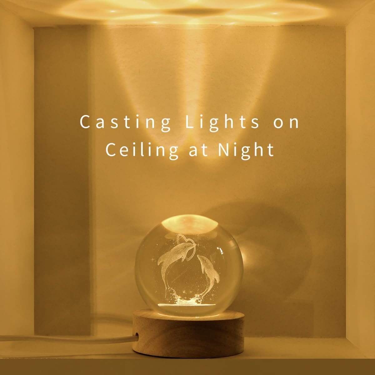 Crystal Ball Night Light,Glass Ball Night LED Lamp with USB Powered 2.36 Inch Wooden Base Colorful Crystal Ball for Gifts Men,Women,Kids,Boys,Girls (Jumping Dolphine)