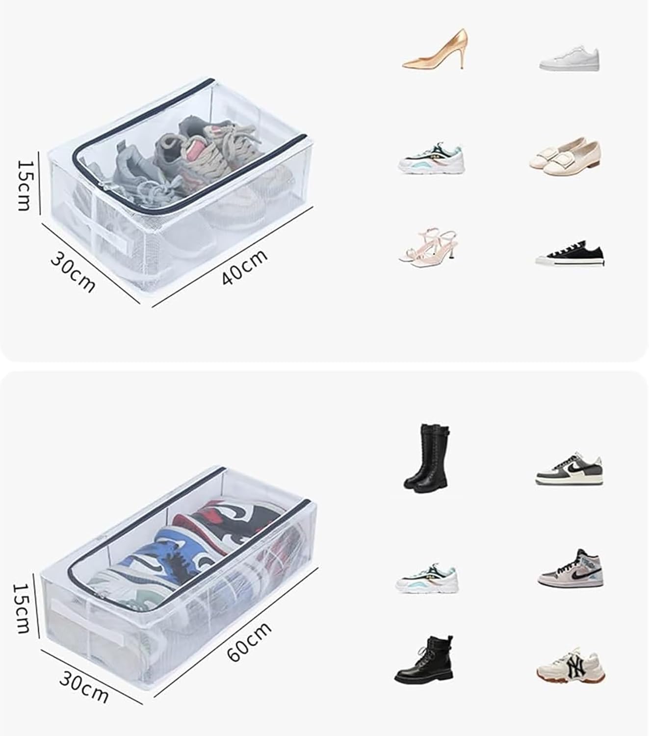 Transparent Under-Bed Clothes Storage Bag Organizer With Folding And Dustproof, Reinforced Handle With Zipper For Blanket, Toys, Shoes (27 Litre), 60X30X15 Cm(1 pcs)