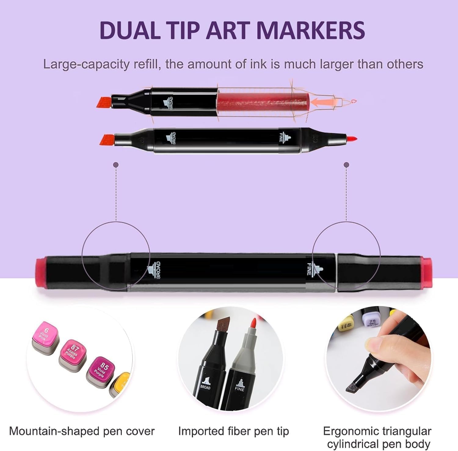Dual Tip Marker Set of 48 Alcohol Markers with Portable Storage Bag, Waterproof Sketch Pens for Kids, Artists & Students, Quick-Dry Colour Art Kit for Drawing, Journaling, Gifts for Girls (48)