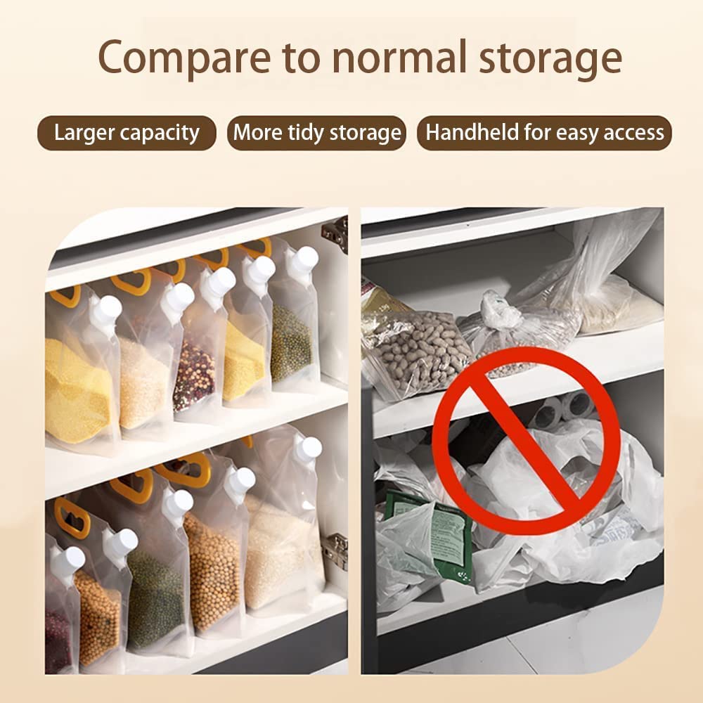 10 Pcs (2.5L) Plastic Grain Moisture-Proof Sealed Air Tight Bag Reusable Storage Pouch,Portable Handle Waterproof Packaging Food Rice,Beans,Candy,Liquid,Tea,Coffee,Oils,Beverages