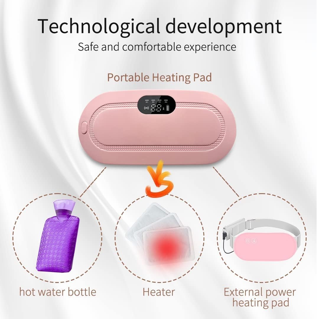 Portable Cordless Heating Pad for Menstrual Cramps Relief, for Stomach, 3-Speed Temperature Adjustment and 4-Speed Massage Modes, Back and Belly Heating Pad
