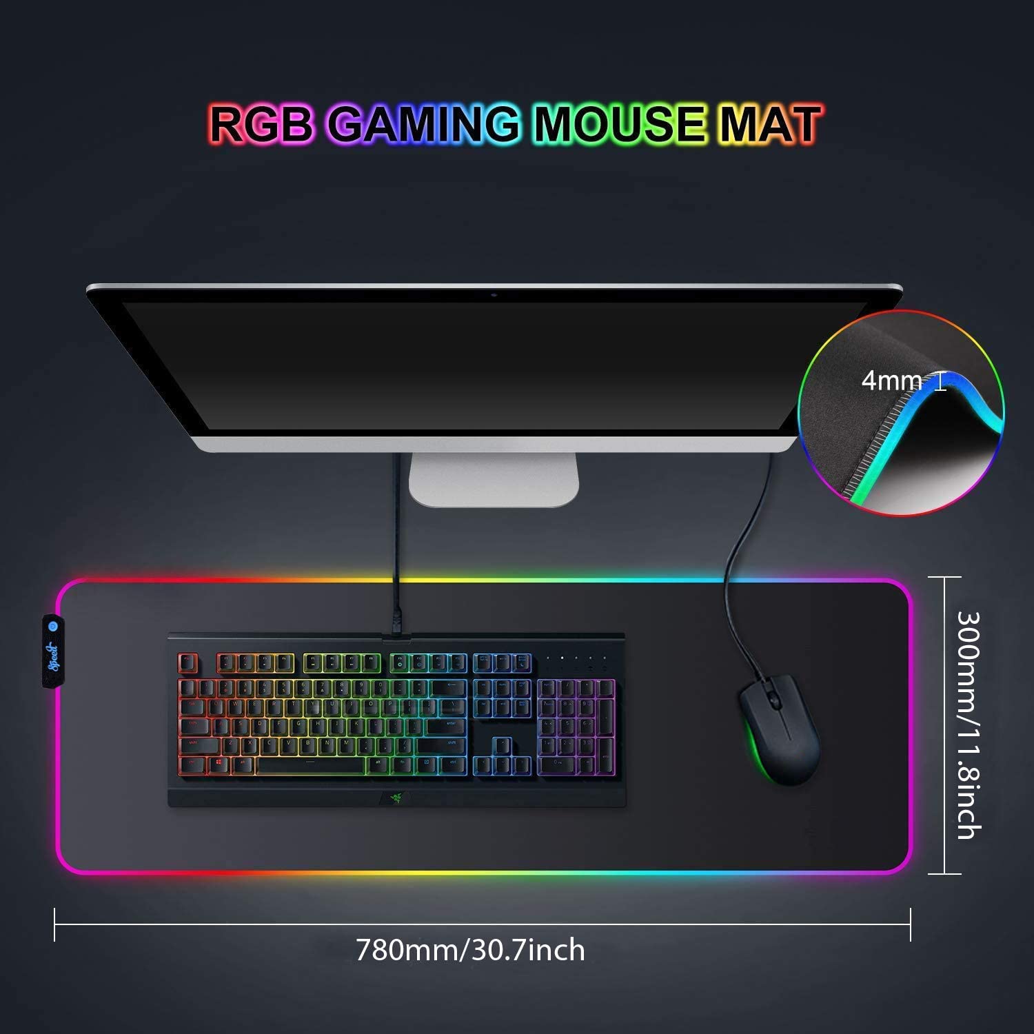RGB Gaming Mouse Pad, Soft Glowing 14 LED Modes, Gaming Desk Keyboard Pad, Mouse Mat, Non-Slip Rubber Base