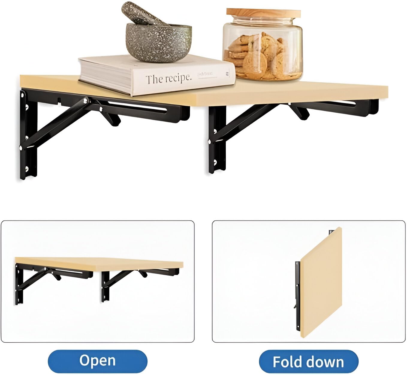 Duty Folding Shelf Brackets – Collapsible Metal Shelf Bracket for Wall Mounted Tables, Benches, and Shelves