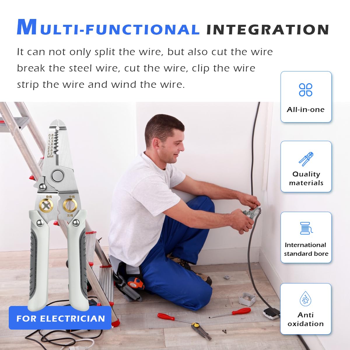 Wire Stripper and Cutter Pliers Tools For Electricians 6-in-1 Multifunctional Wire and Cable Stripping, Cutting, Winding, Crimping Precision Stainless Stee Hand Tool