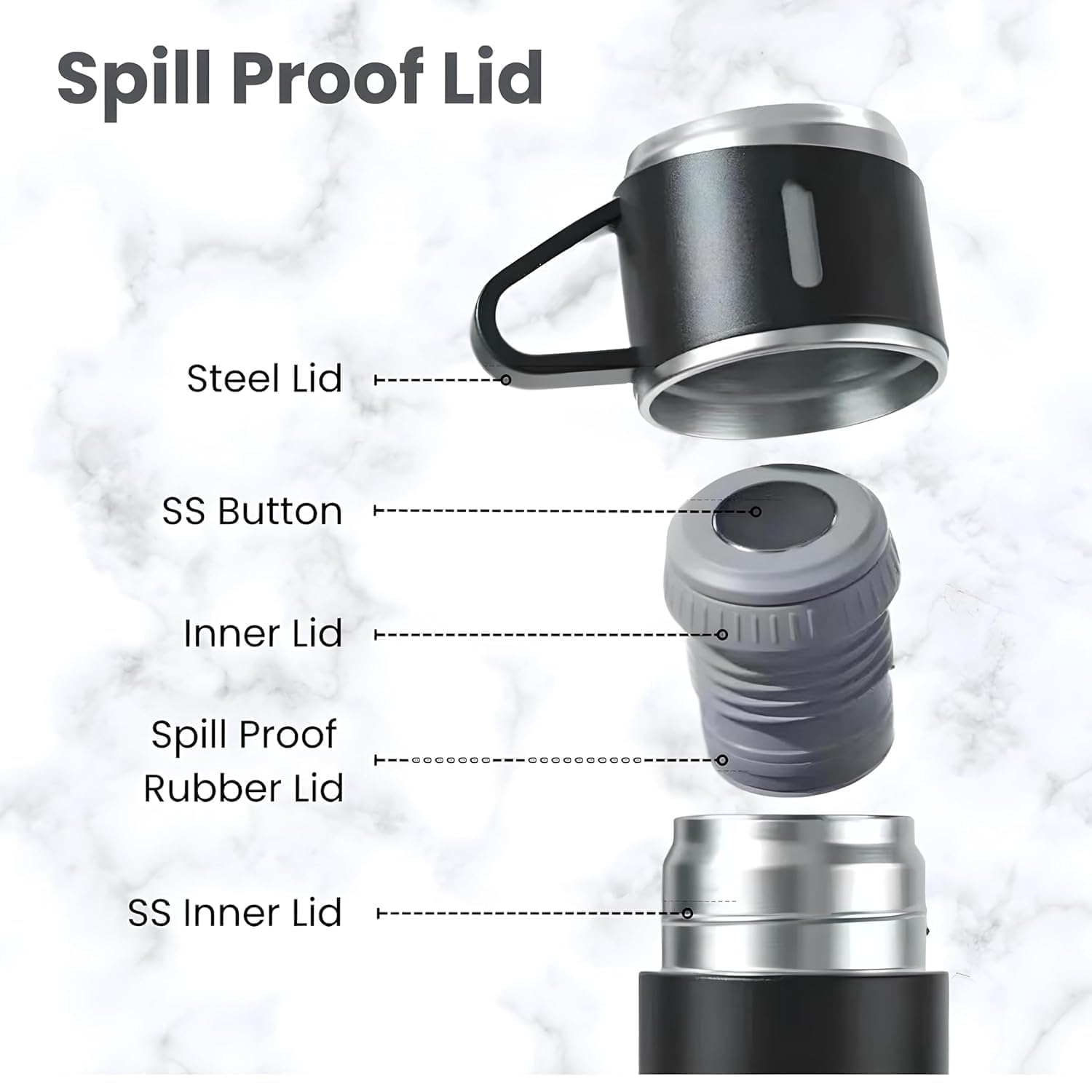 Double Wall Stainless Steel Thermo 500ml Vacuum Insulated Bottle Water Flask Gift Set with Two Cups Hot & Cold