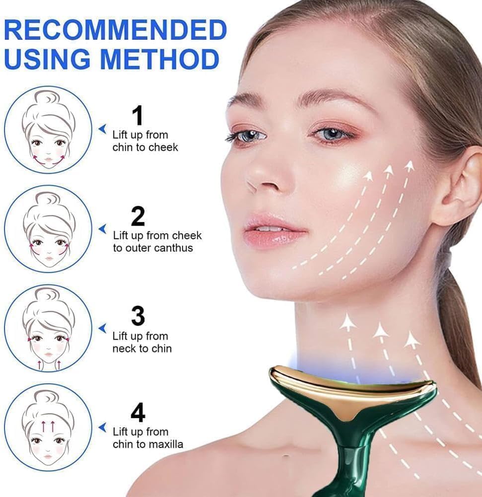 3-in-1 Electric Facial and Neck Massager - Anti-Wrinkle & Anti-Aging Device with Vibration Massage Modes - Face Slimming, Sculpting, Uplifting, Skin Firming, Tightening, and Smoothing Tool for Glowing Skin