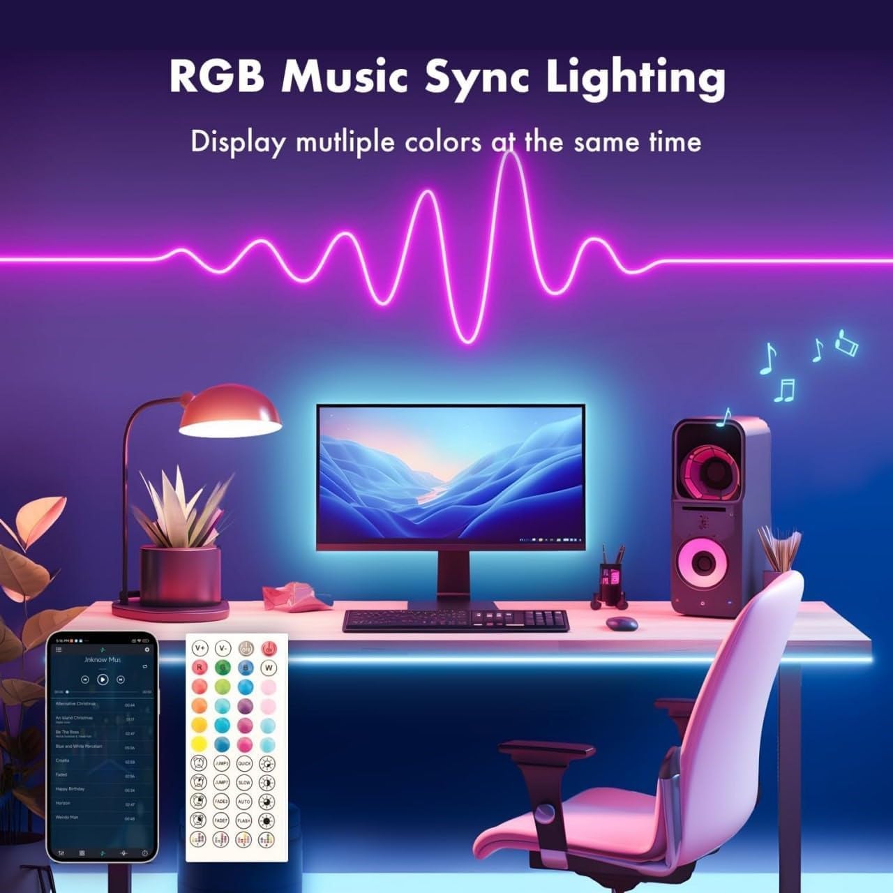 5 Meter Smart Neon Rope Strip Lights, Remote and Mobile App Controlled, Music Sync RGB Lights, Multicolor LED Lights for Home, Diwali Decoration, PC, Gaming